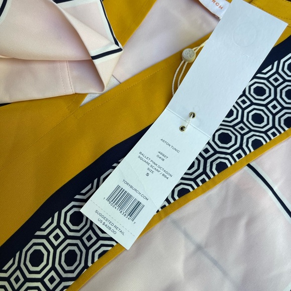 TORY BURCH aston tunic ballet pink octagon square scarf Size Small New w tags - Picture 9 of 10